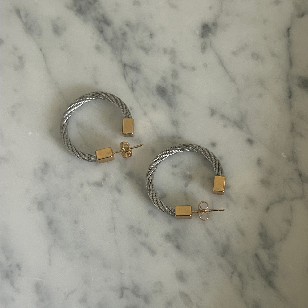 Rustic Cuff Gold And Silver Cable Earrings - image 1